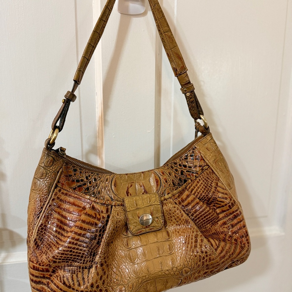 Brahmin Brown Crocodile-Embossed Shoulder Bag